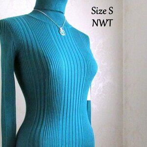 TURTLENECK SWEATER, S JUNIORS, TEAL BLUE-GREEN, NWT, RIBBED & FLATTERING RAYON…